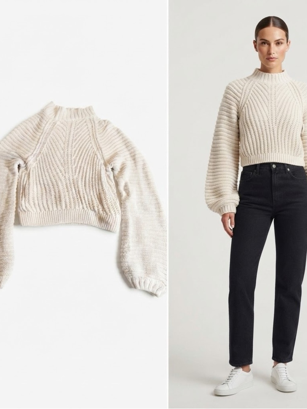 Free People Cream Cropped Ribbed Turtleneck Sweater Large
